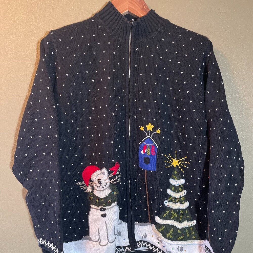 The Quacker Factory vintage full zip mock-neck sweater